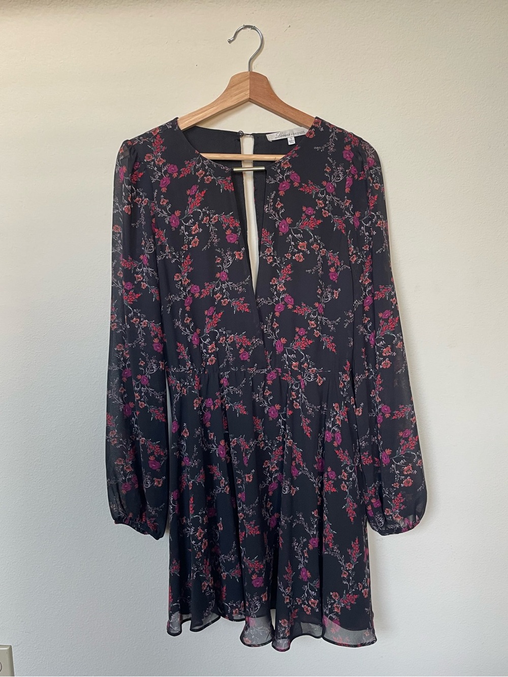 Lovers + Friends Black Long-Sleeve Floral Mini Dress